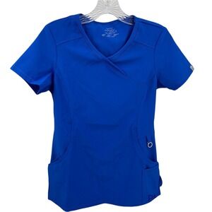 Cherokee Infinity XXS Royal Blue Wrap Scrub Top Short Sleeve V-Neck Nursing